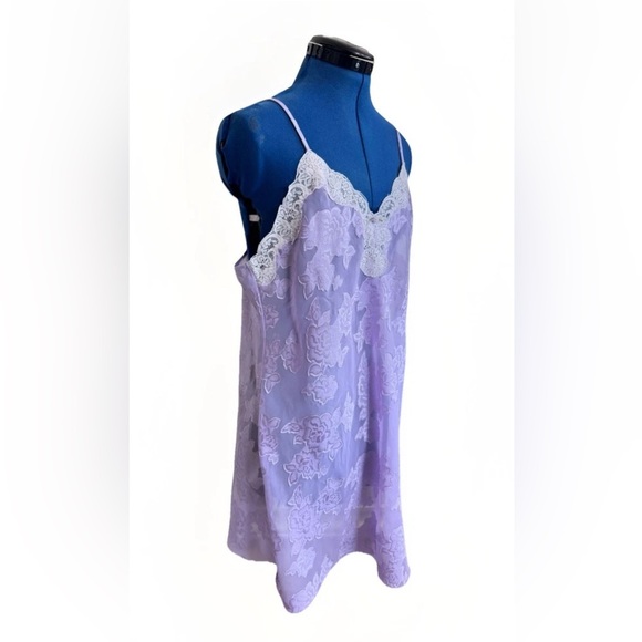 Vintage 90s Expressions Sheer Floral Lavender Light Purple Slip Cottage Core L - Picture 5 of 8